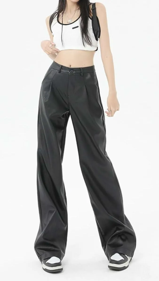 Faux Leather Wide Leg Pants