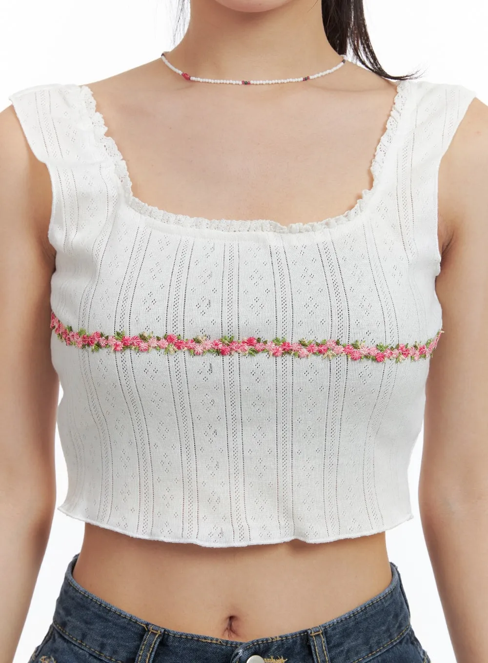 Floral Lace Embroidered Sleeveless Top OA416