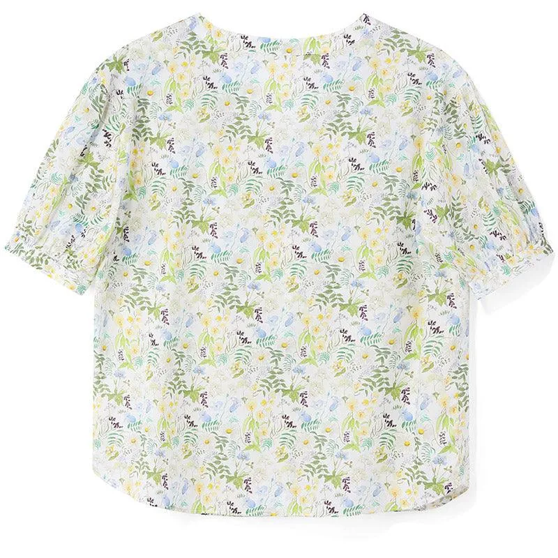 Floral V-Neck Crop Shirt