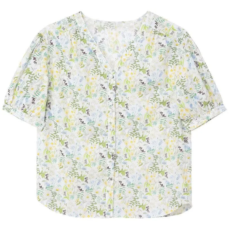 Floral V-Neck Crop Shirt