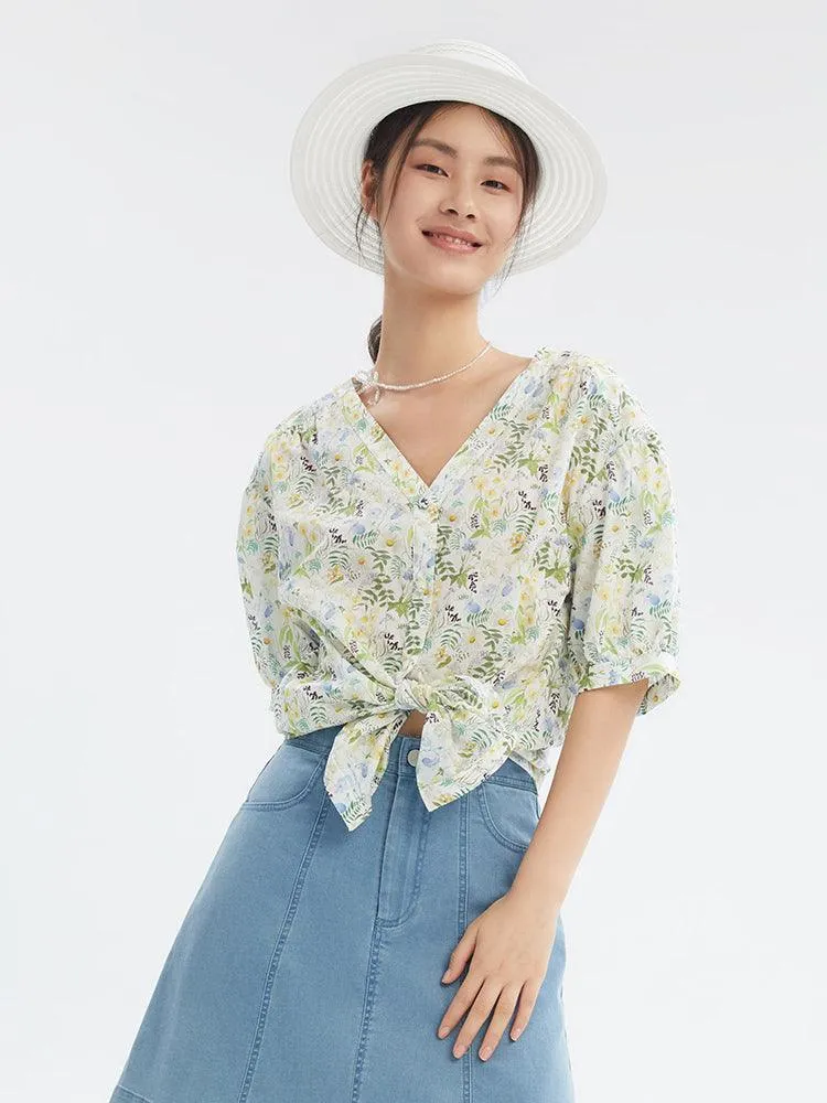 Floral V-Neck Crop Shirt