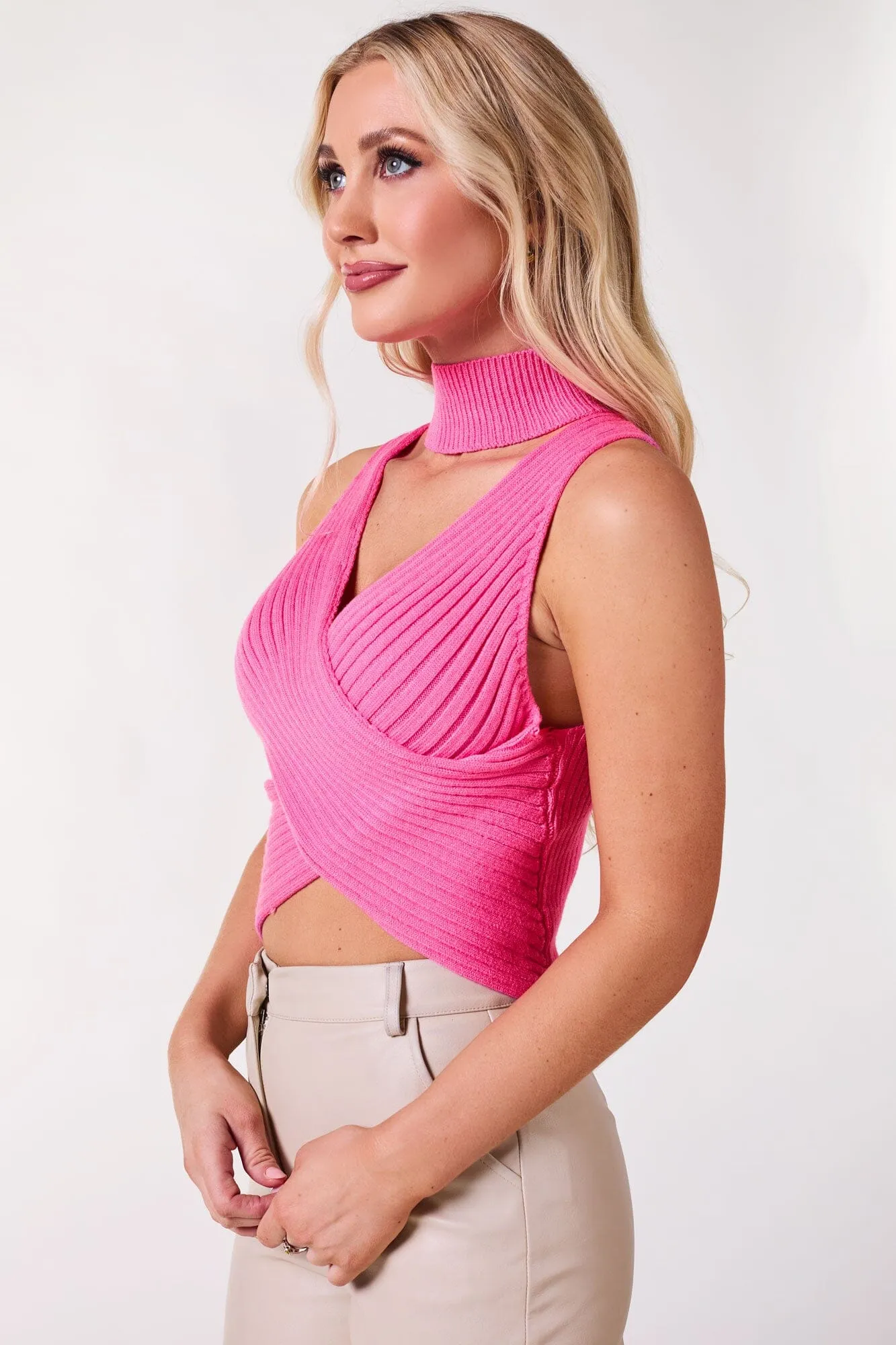 Glenn Pink Crossback Turtleneck Top