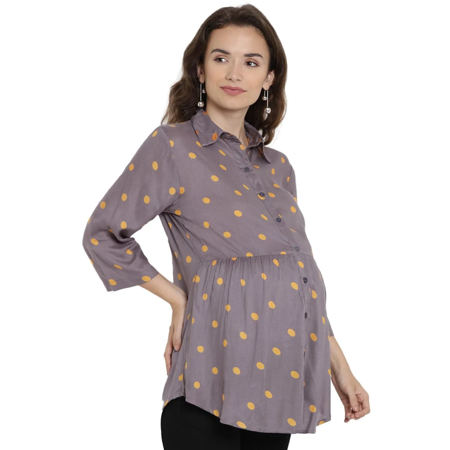 Grey Polka Maternity and Pregnancy Top