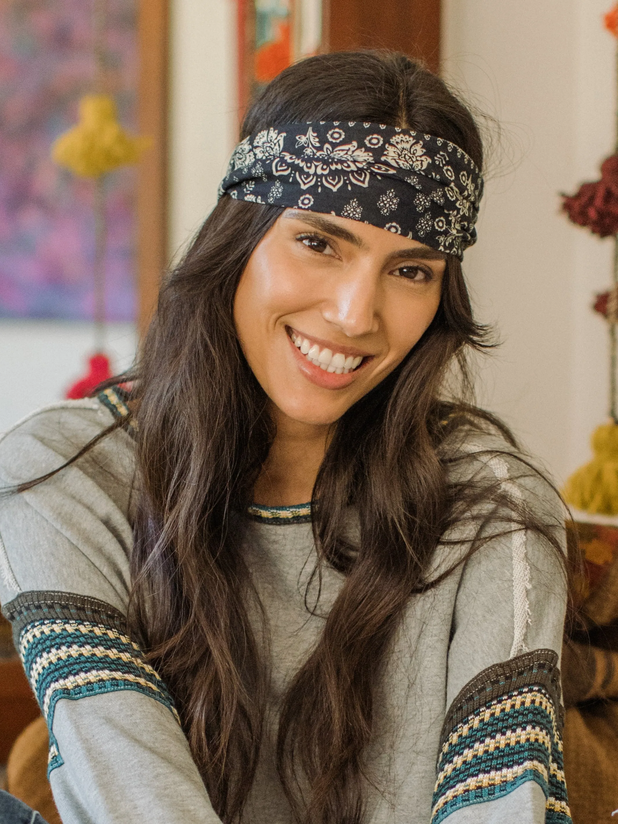 Half Boho Bandeau® Headband - Black Cream Mandala