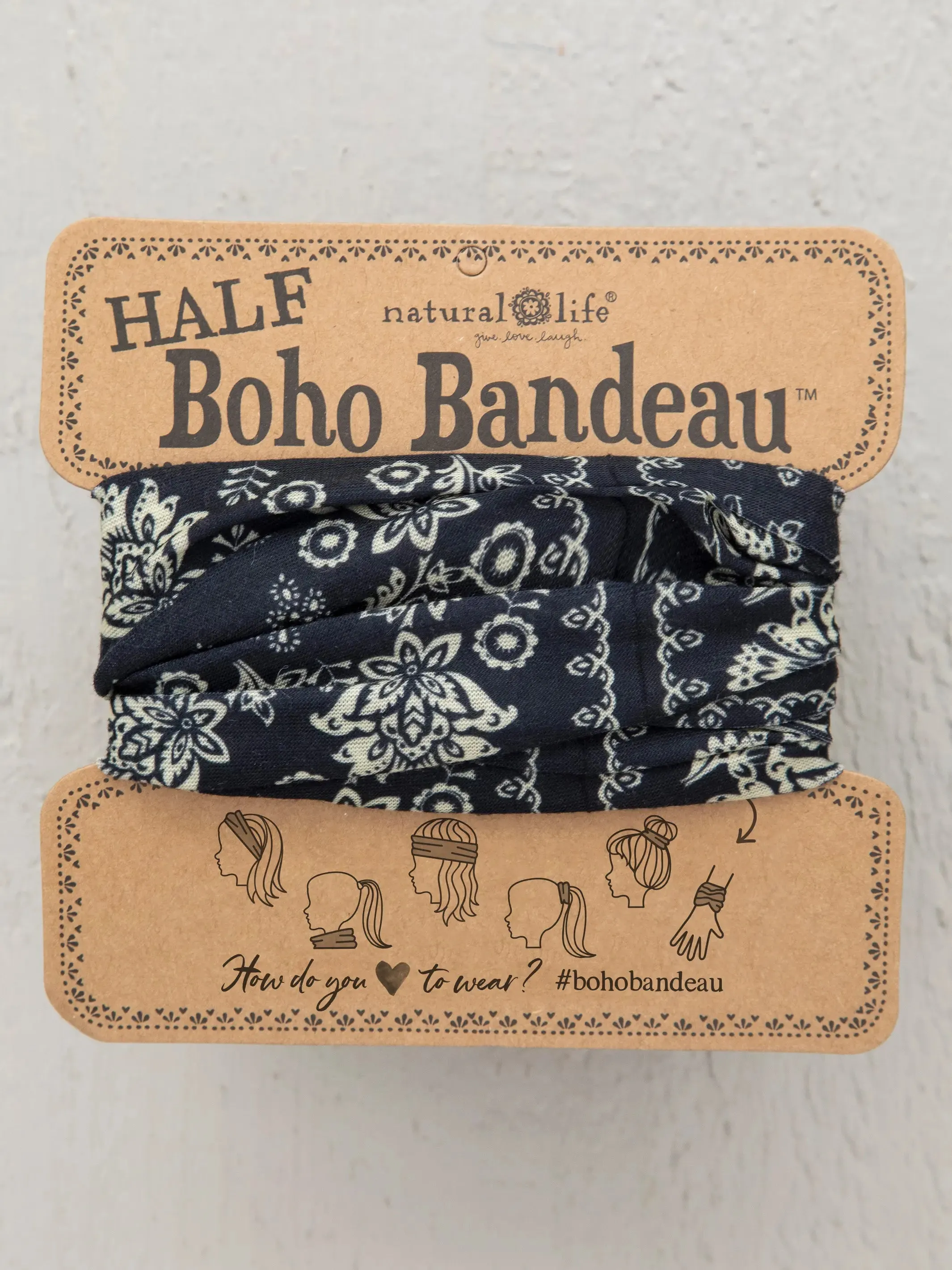 Half Boho Bandeau® Headband - Black Cream Mandala