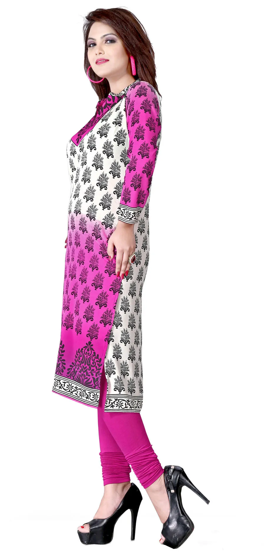 India Tunic Top Kurti Womens Printed Blouse Indian Apparel (Pink)