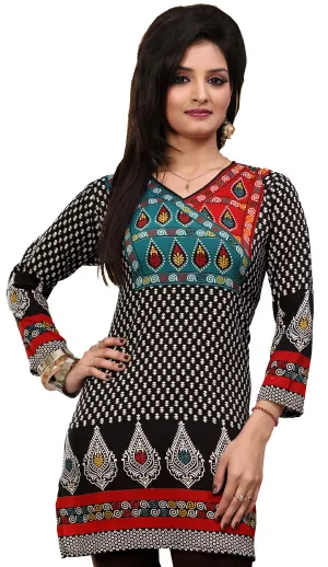 Indian Kurti Top Tunic Printed Womens Blouse India Clothes (Black)