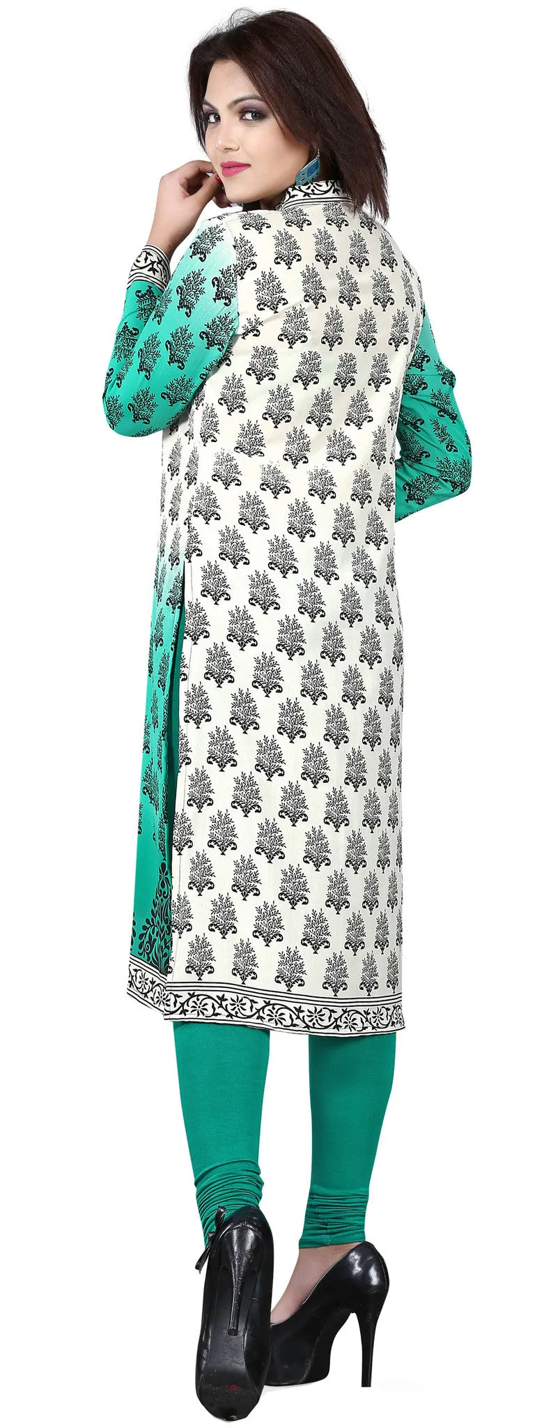 Indian Long Kurti Top Tunic Printed Womens India Clothes (Green)