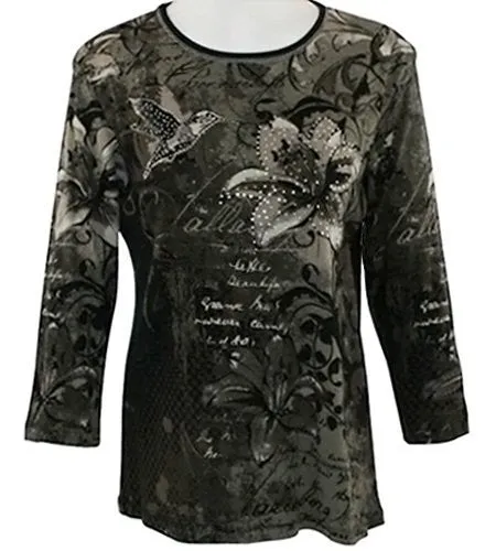 Jess & Jane - Hummingbird, 3/4 Sleeve, Scoop Neck, Rhinestone Top