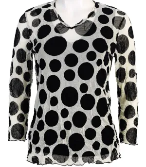 Jess & Jane - Polka Dot, 3/4 Sleeve, V-Neck, Cotton Poly Crushed Mesh with Tank Top