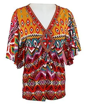 Joyous & Free - Paisley Print, Elbow Sleeve Tunic with Round Neck Collar