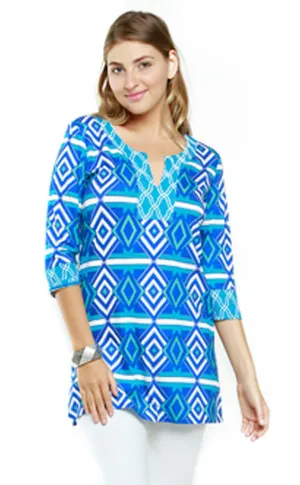 Joyous & Free - St Tropez, 3/4 Sleeve Tunic Mini Dress with Sweetheart Collar