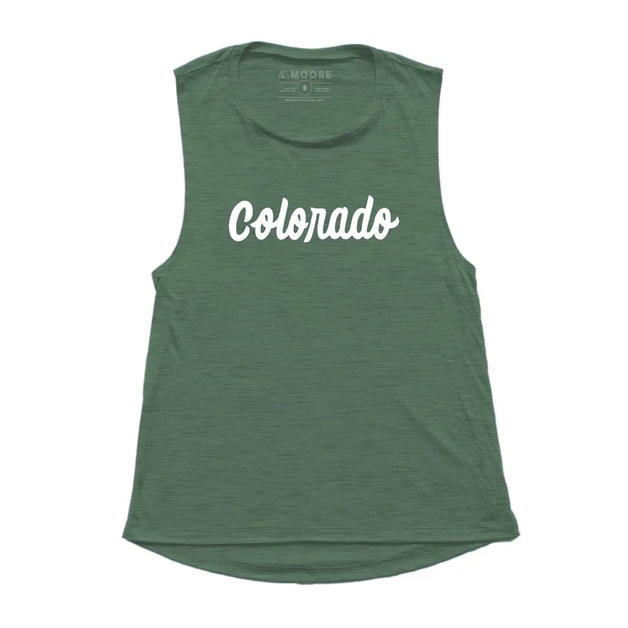 Ladies Colorado Script Tank-Royal Pine