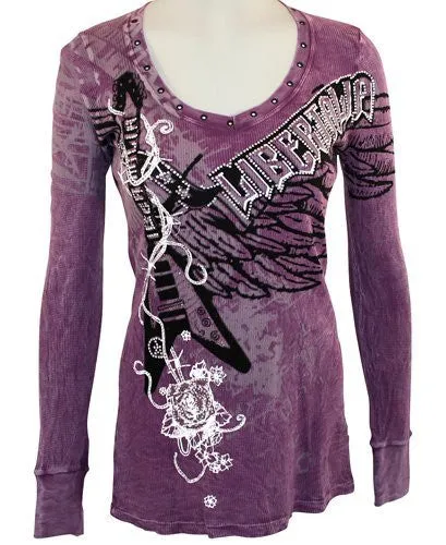 Libertalia Purple Scoop Neck, Silver Studs and Rhinestones - Electric