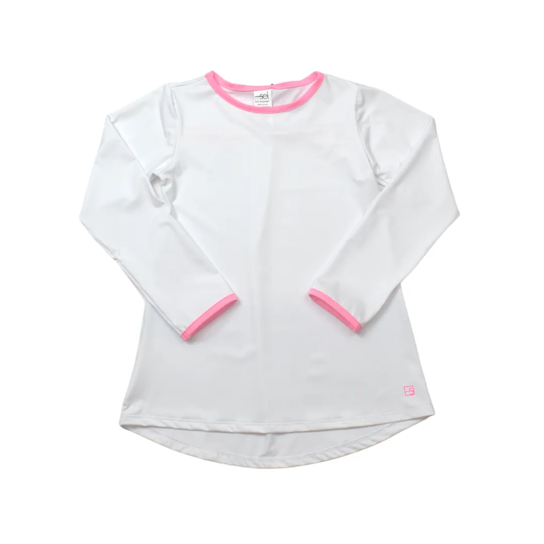 Lindsay Long-sleeve T | White Athleisure w/ Pink Trim (13/14, 16)