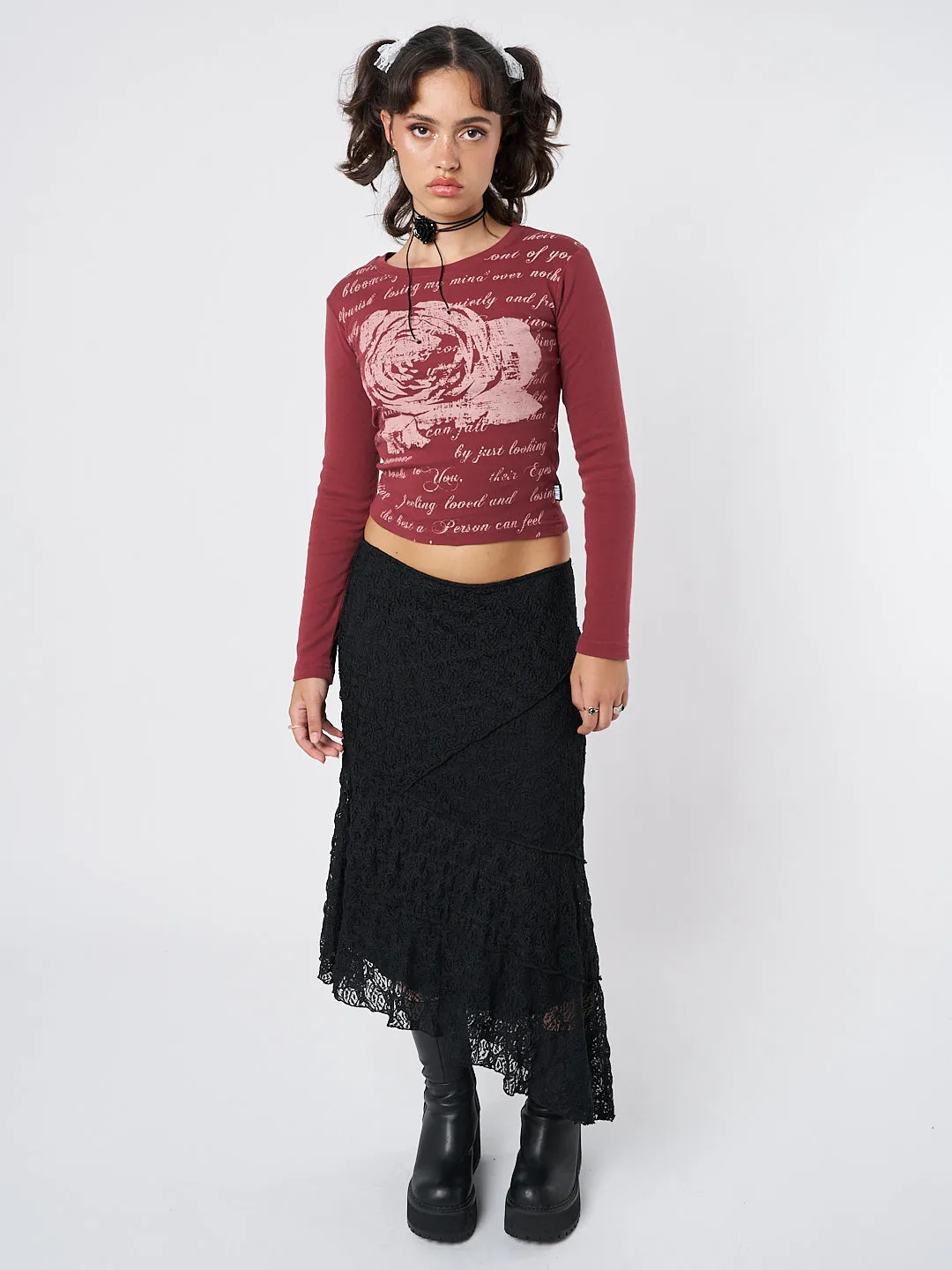 Lost Rose Burgundy Graphic Top