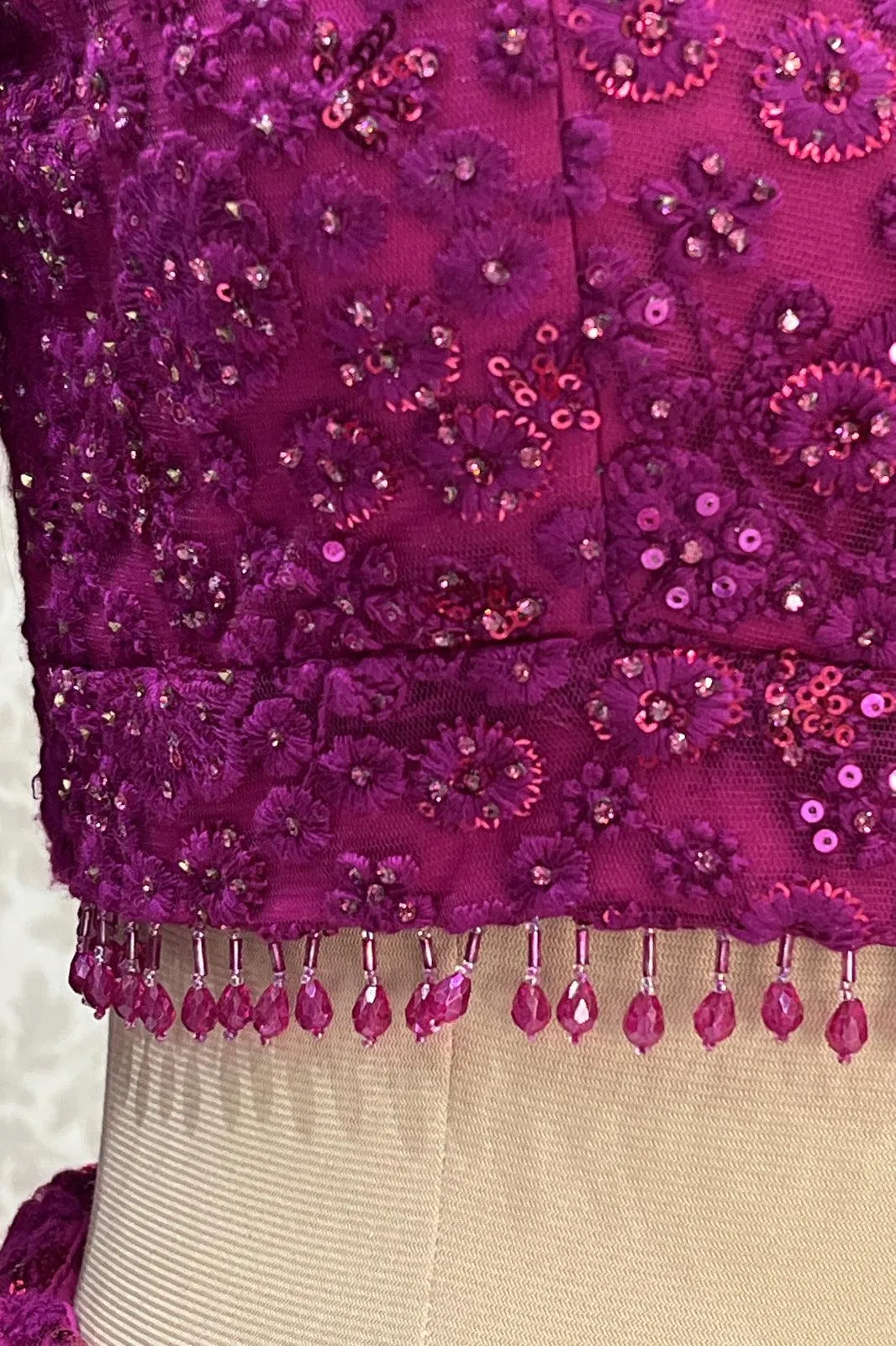 Magenta Embroidery, Sequins and Stone work Crop Top Lehenga