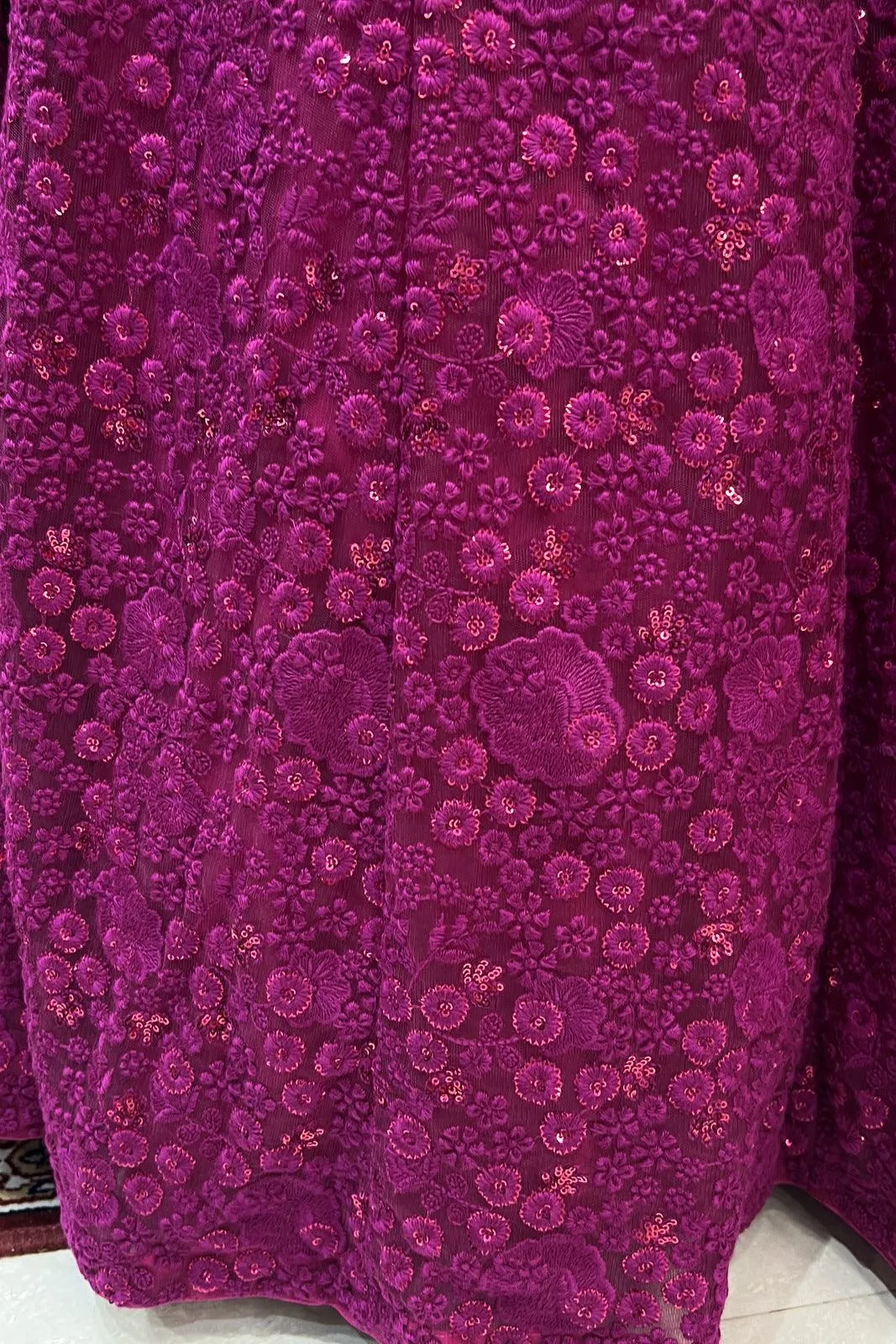 Magenta Embroidery, Sequins and Stone work Crop Top Lehenga