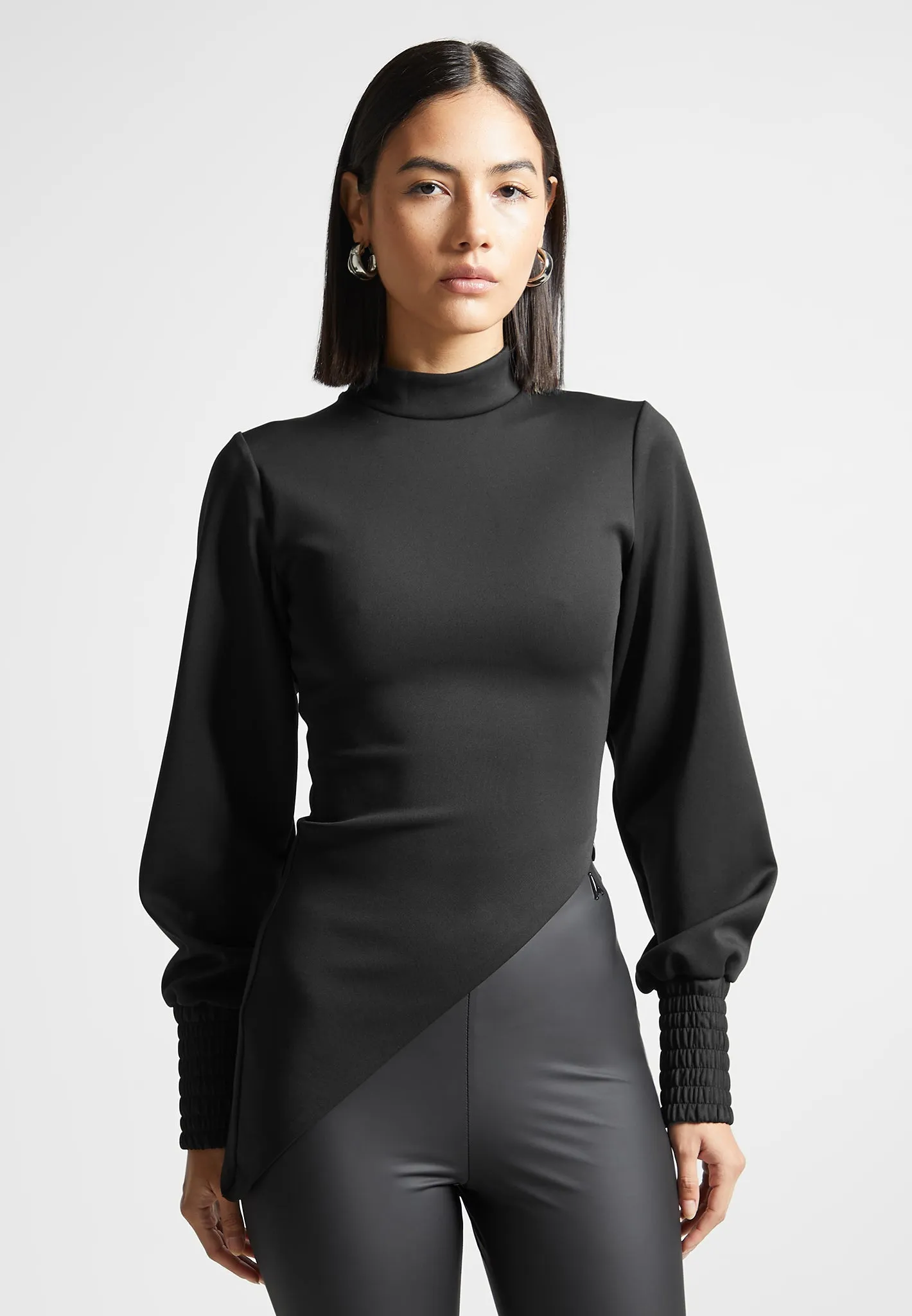 Mock Neck Asymmetric Top - Black