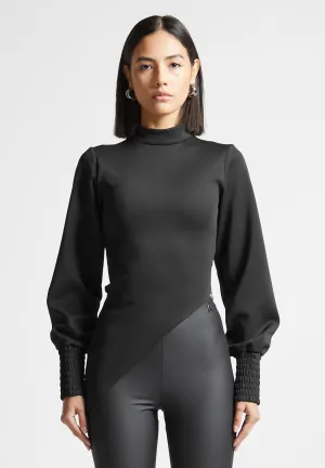 Mock Neck Asymmetric Top - Black