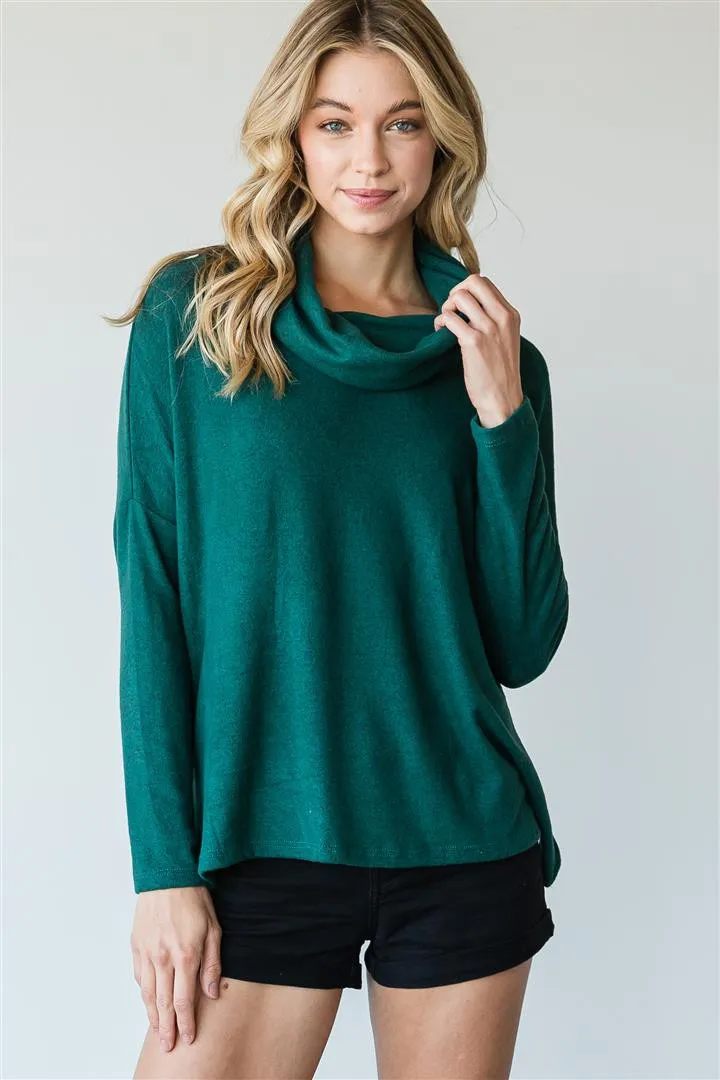 Mock Neck Long Sleeve Top | Hunter Green | Grey