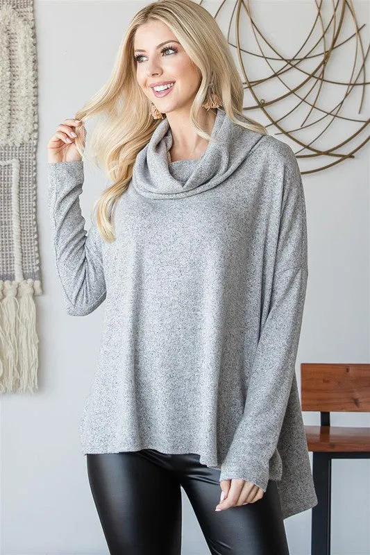 Mock Neck Long Sleeve Top | Hunter Green | Grey