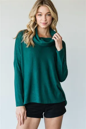 Mock Neck Long Sleeve Top | Hunter Green | Grey