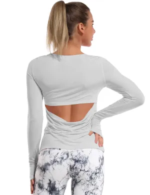 Open Back Long Sleeve Tops lightgray