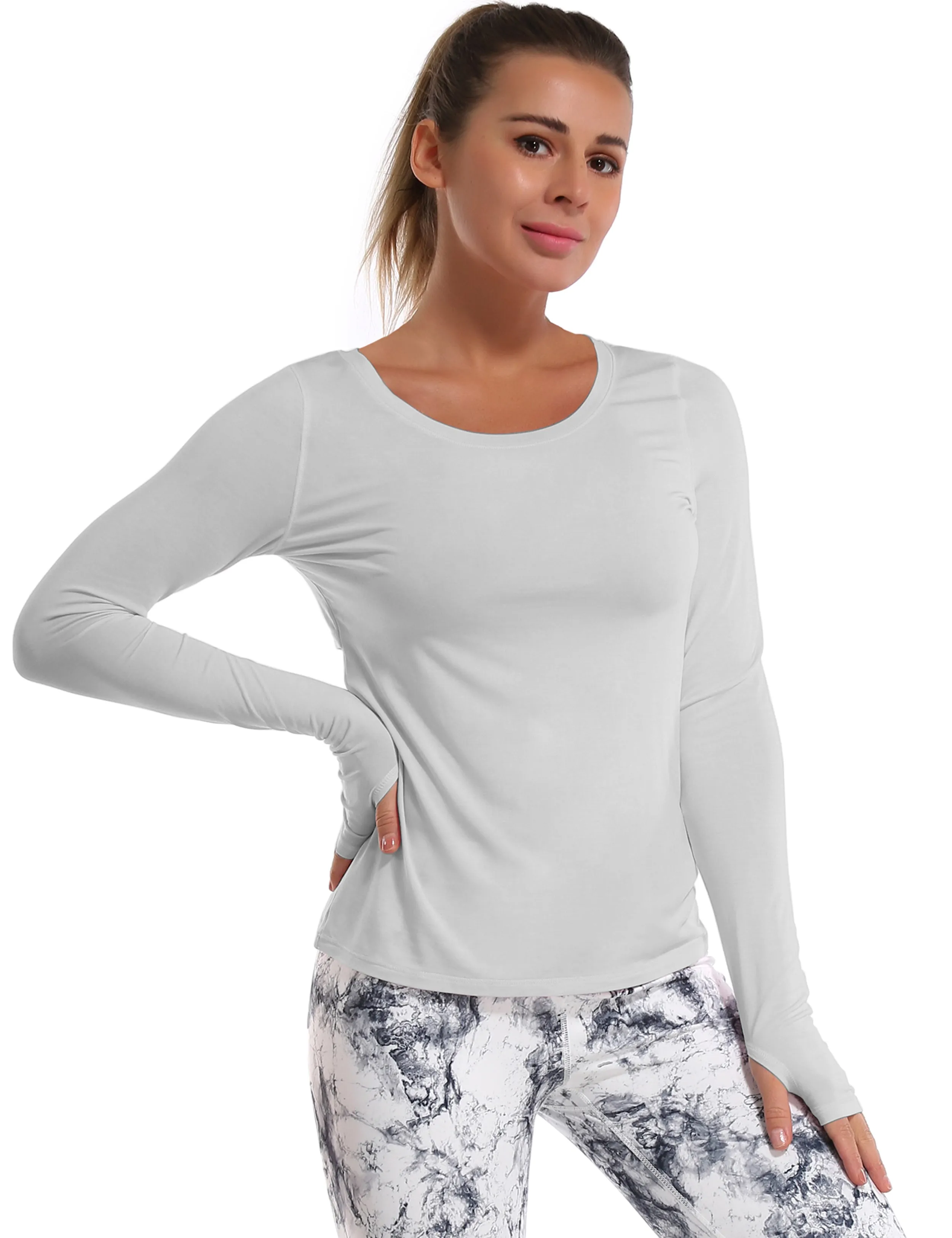 Open Back Long Sleeve Tops lightgray