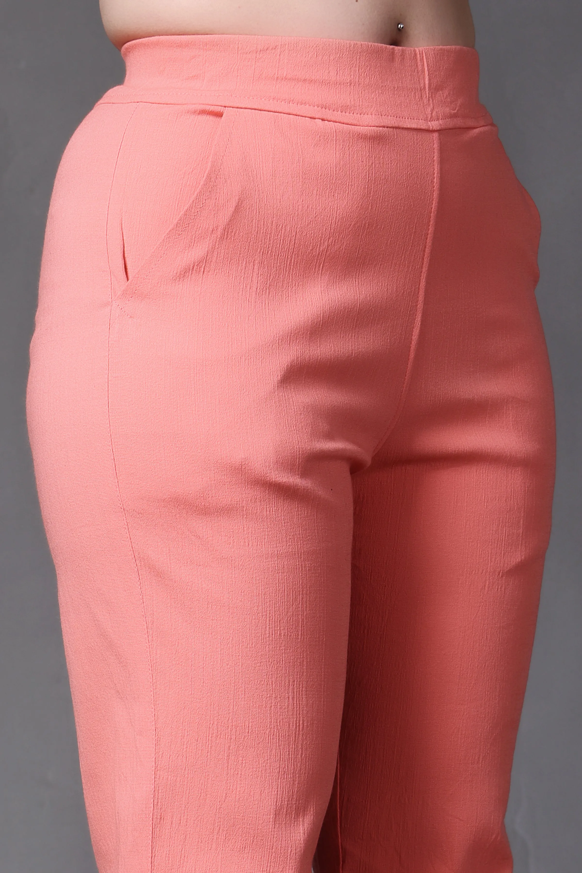 Peach Lycra Slub Pants