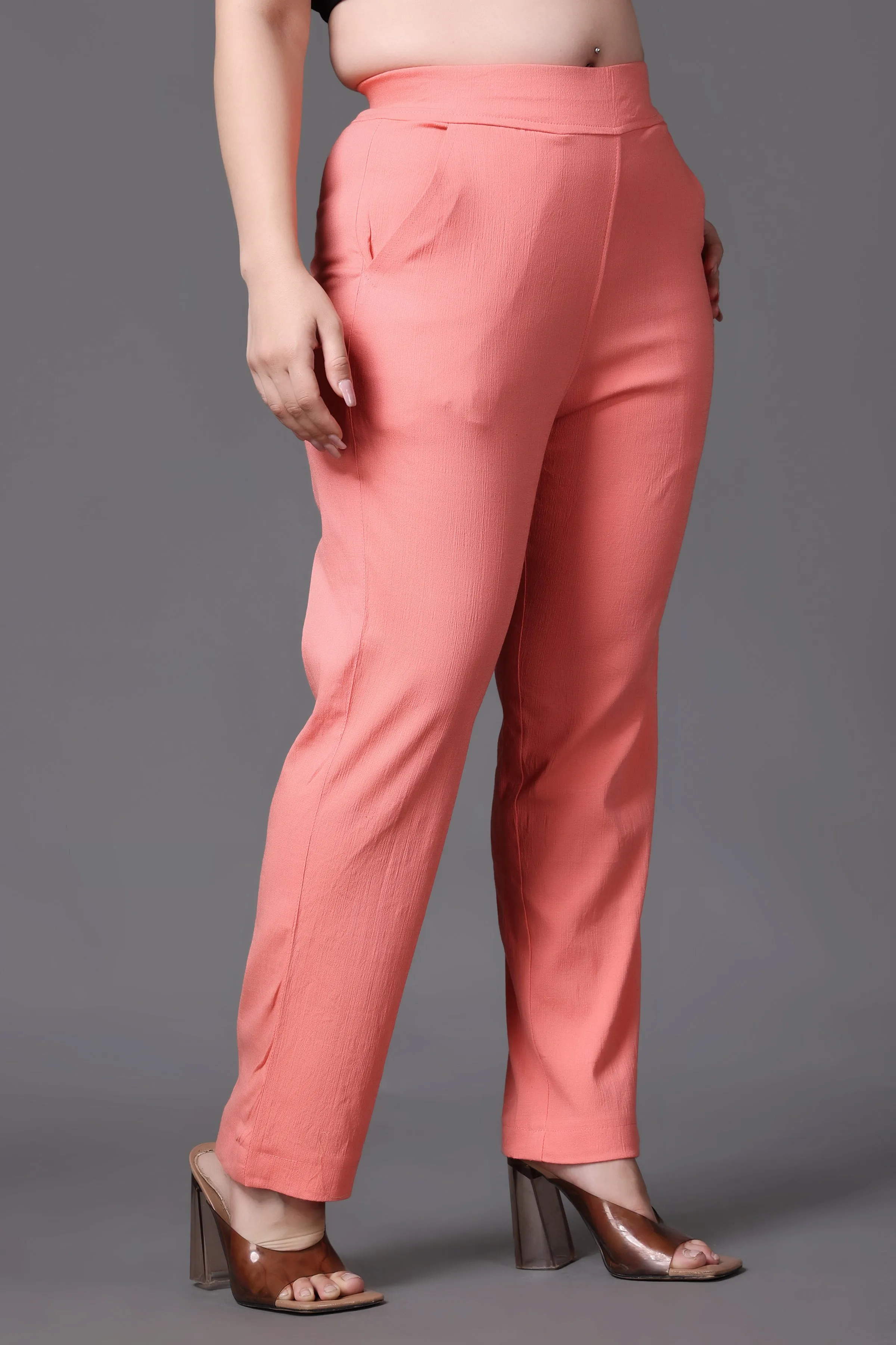 Peach Lycra Slub Pants