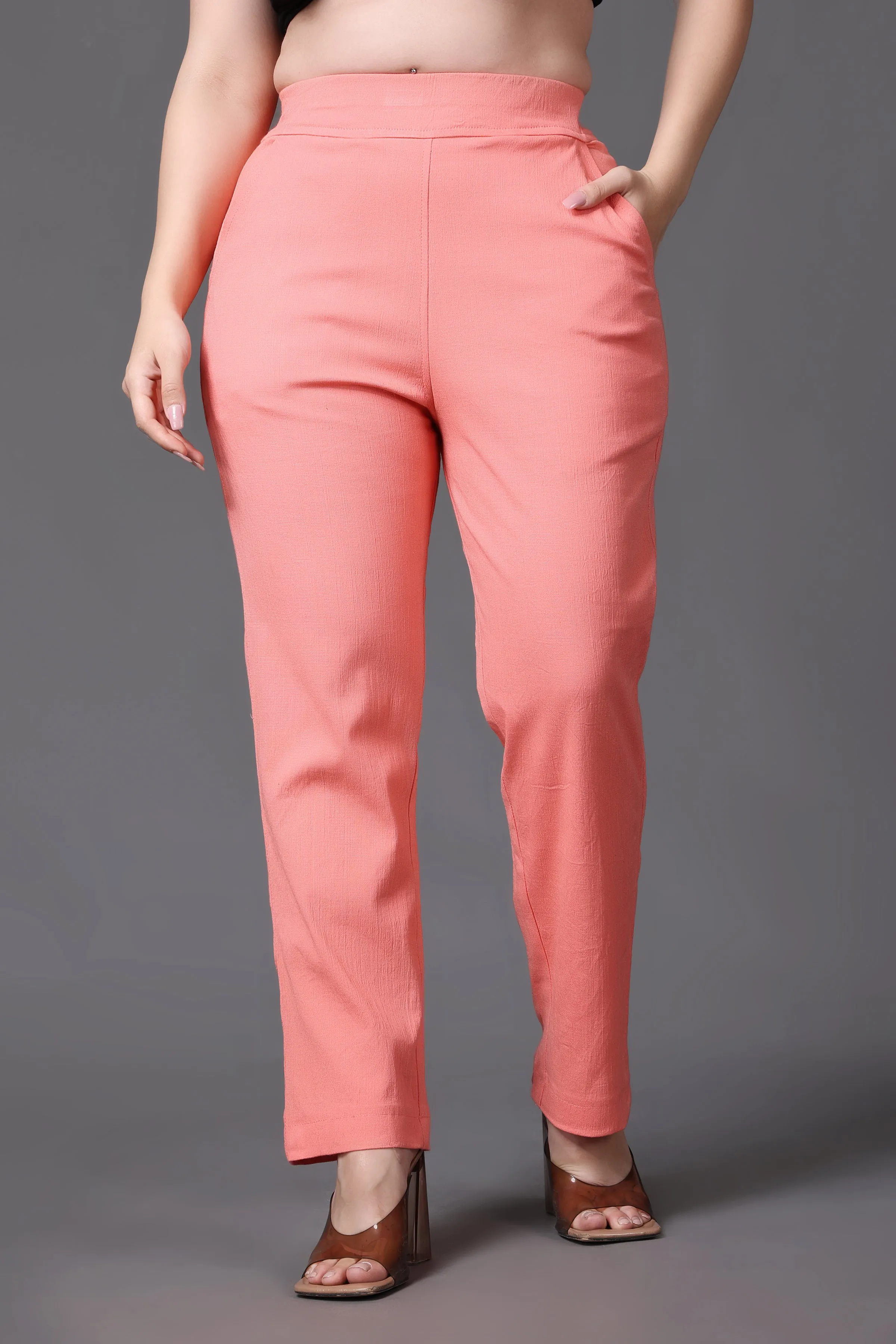 Peach Lycra Slub Pants