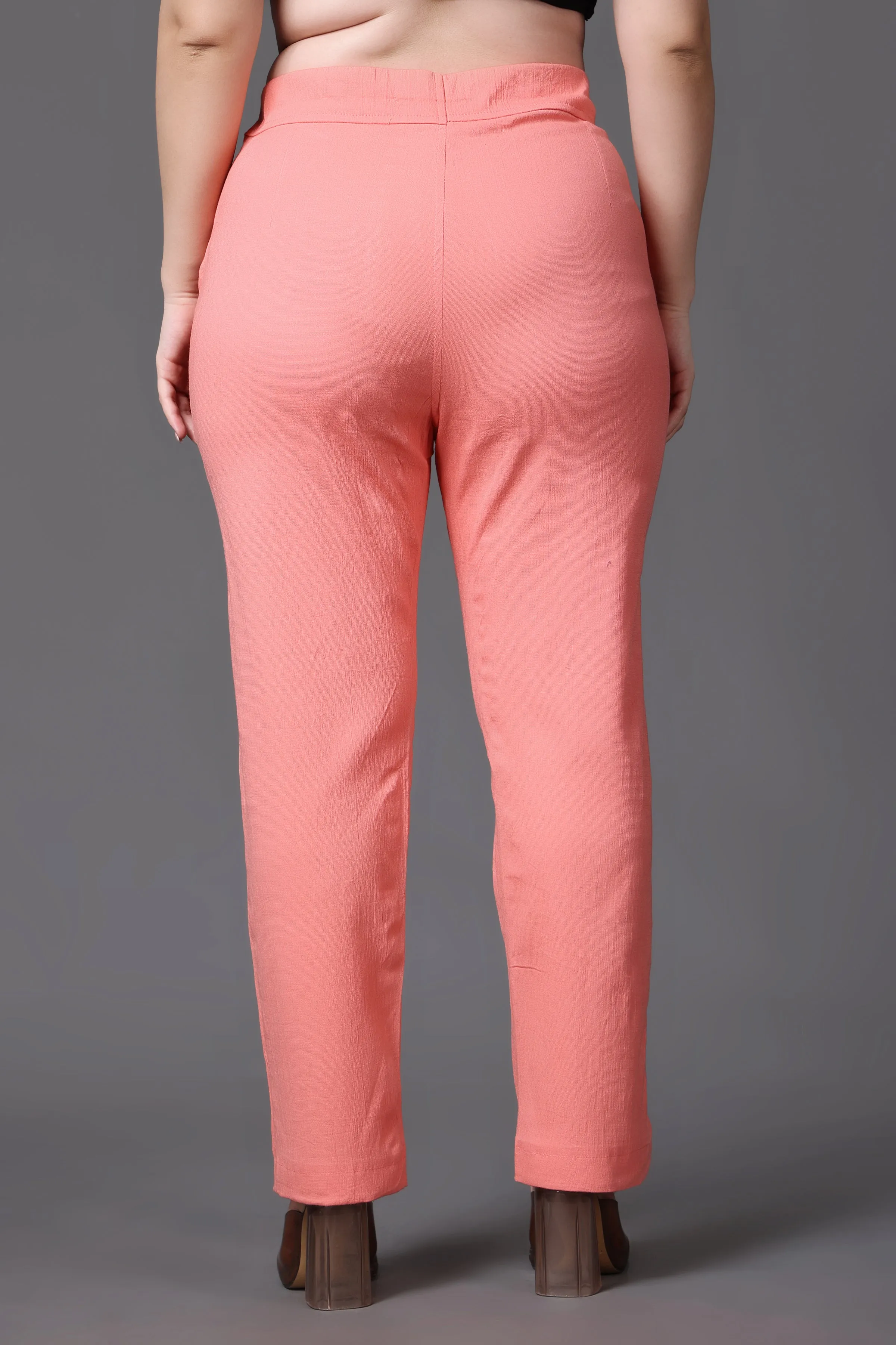 Peach Lycra Slub Pants