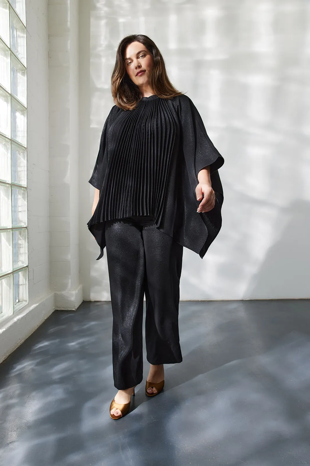 Plus Size Pleated Poncho - Shimmer Woven