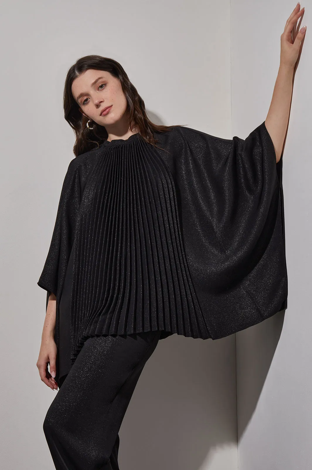 Plus Size Pleated Poncho - Shimmer Woven