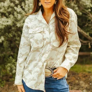 Rodeo Rope Detail Pearl Snap Button Down Long Sleeve Shirt at Bourbon Cowgirl