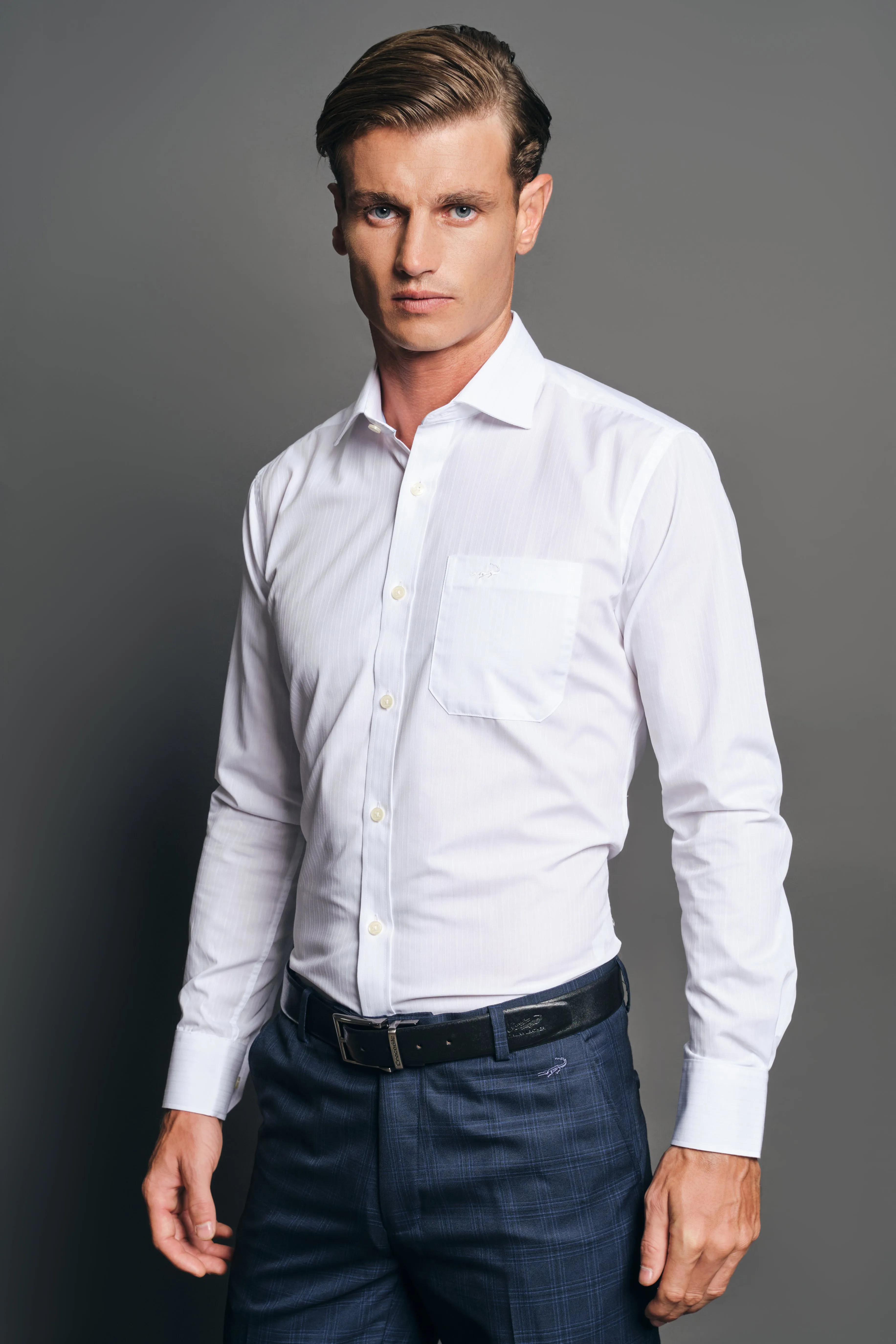 Slim Fit Long sleeves-Formal Shirts-Marshmallow