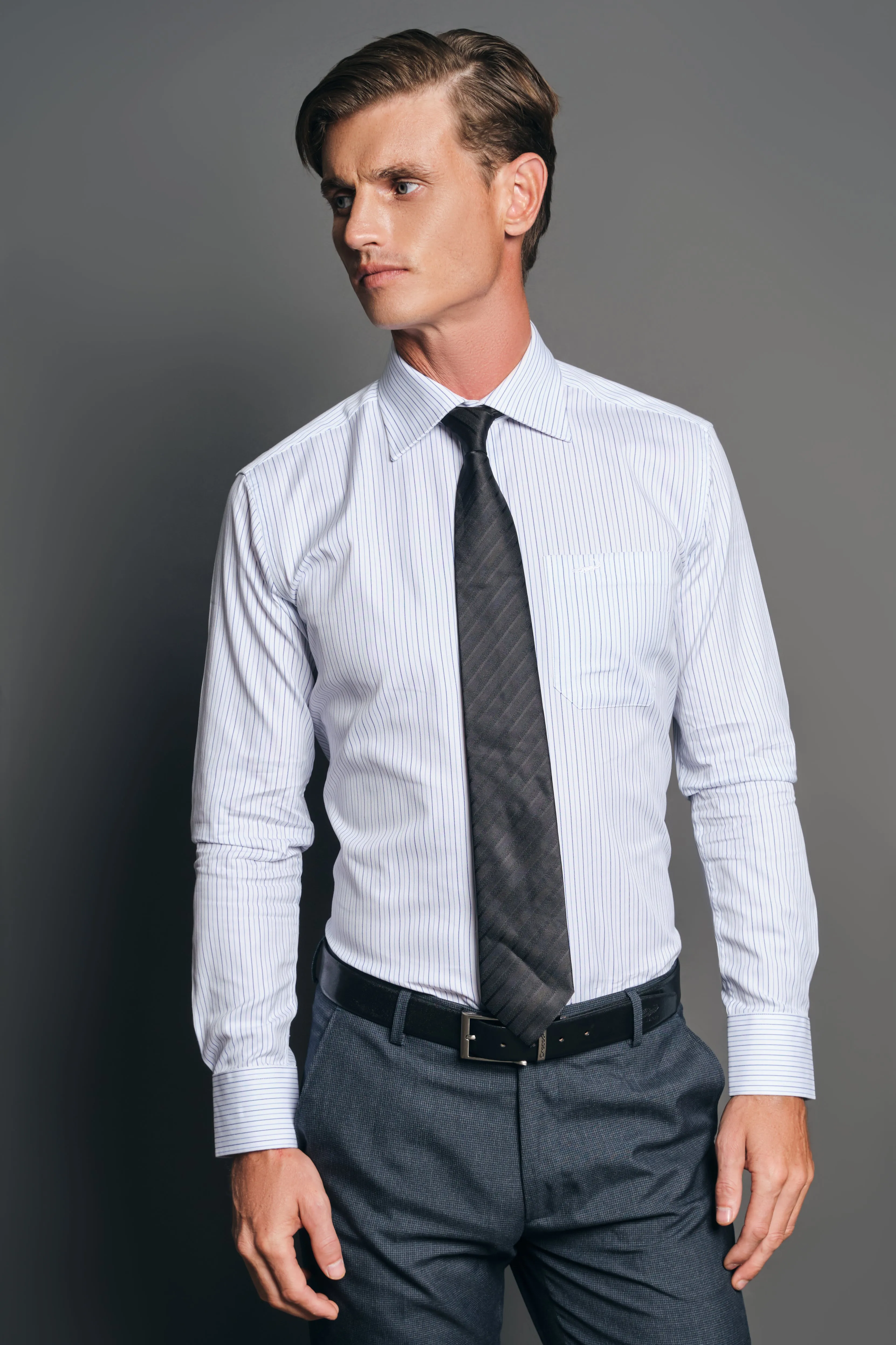 Slim Fit Long sleeves-Formal Shirts-Powder