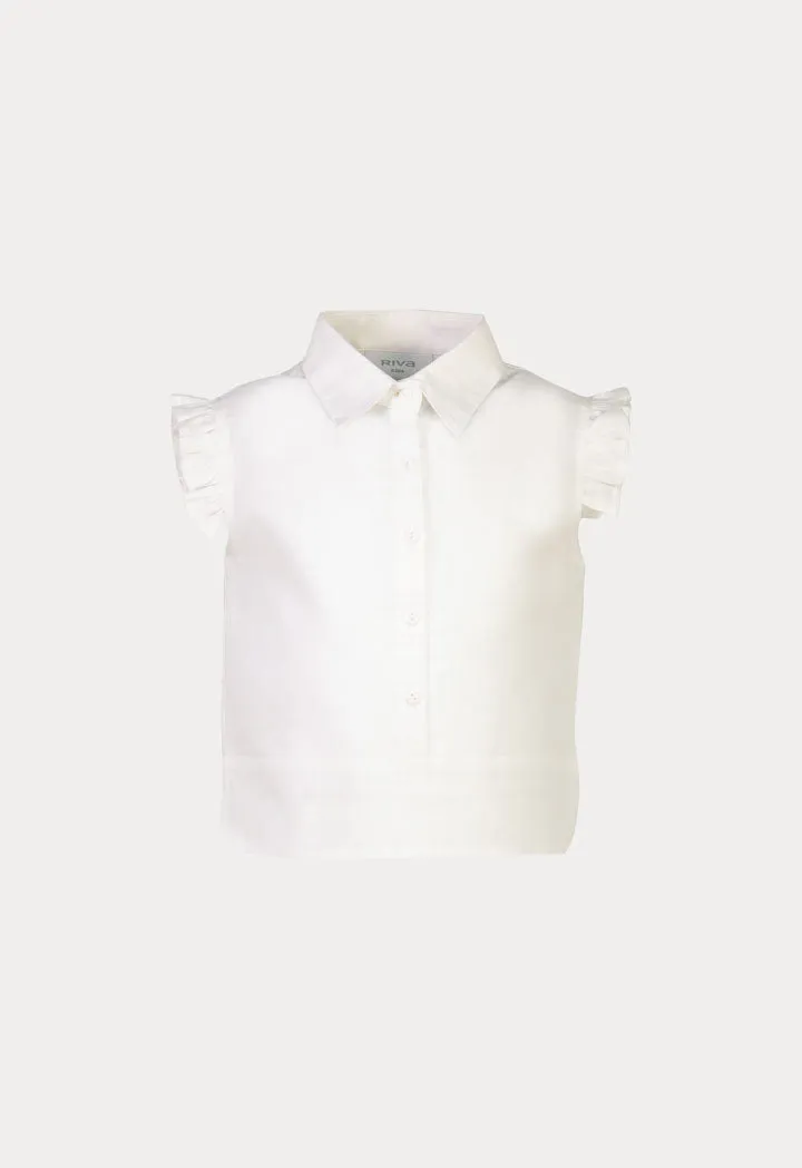 Solid Ruffle Trim Poplin Blouse