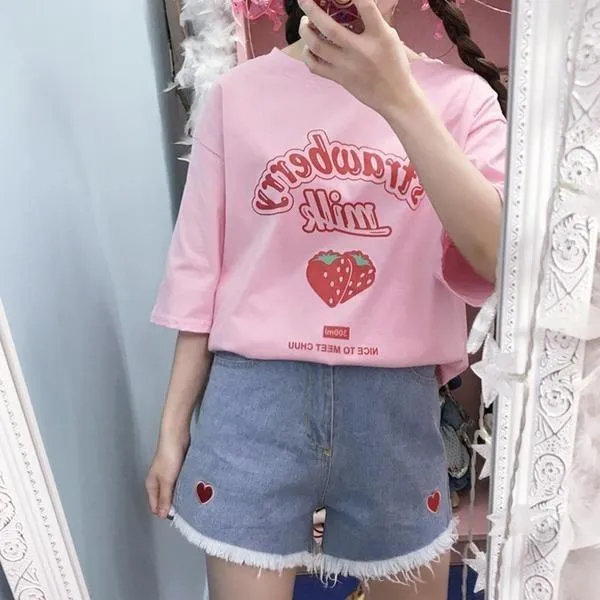 Strawberry Milk Graphic Summer Fashion