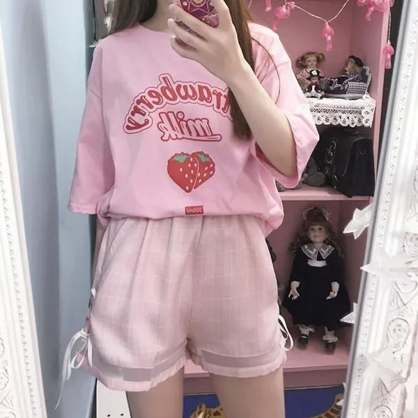 Strawberry Milk Graphic Summer Fashion