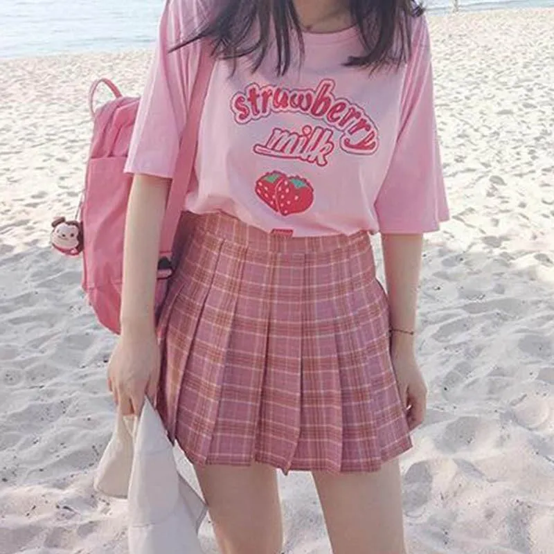 Strawberry Milk Graphic Summer Fashion