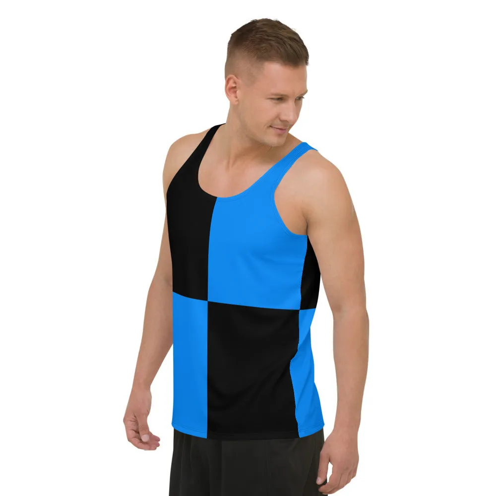 Unisex Tank Top Black and Blue Checker