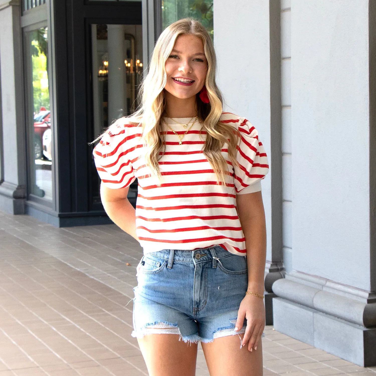 Venice Stripe Top Red