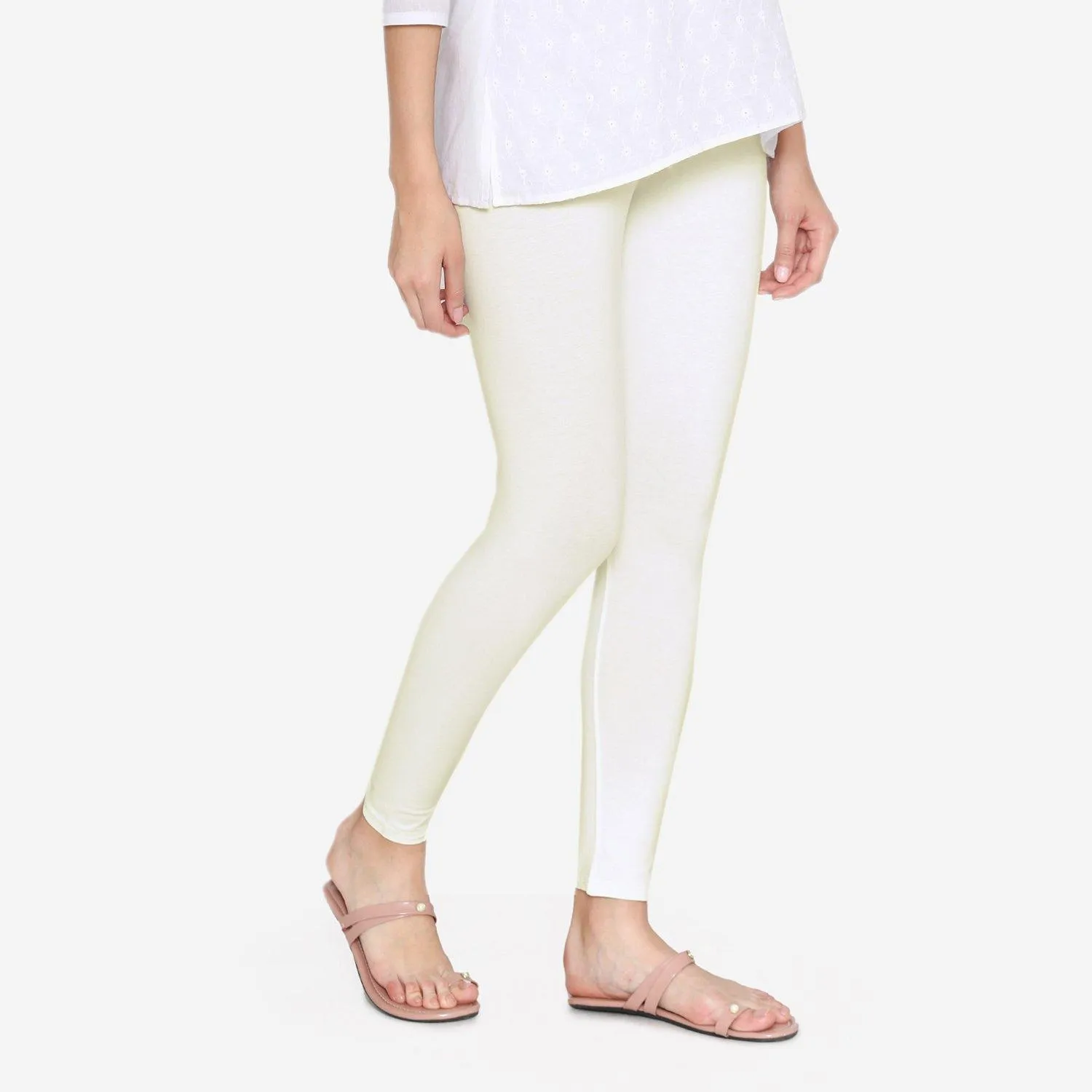 Women's Cotton Ankle leggings (Free Size) - Off White