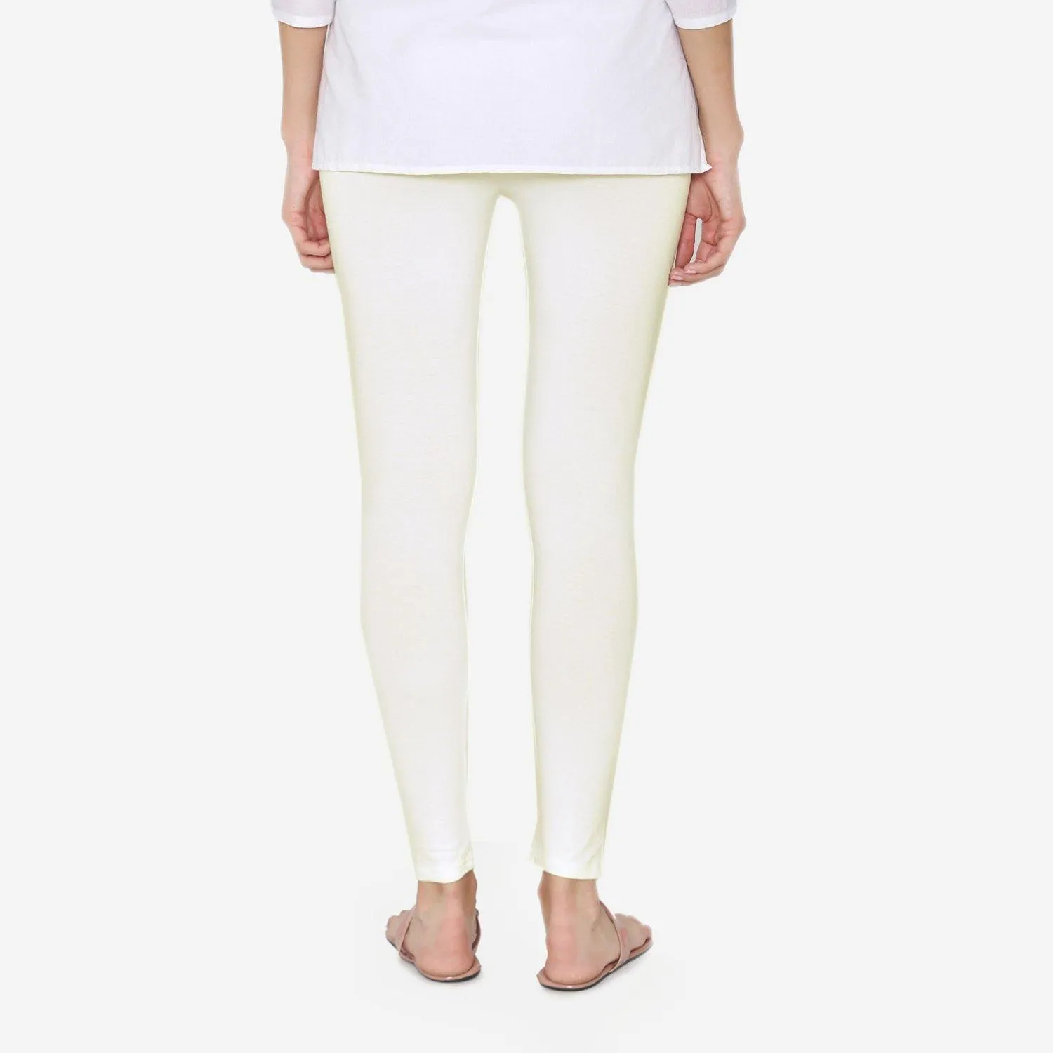 Women's Cotton Ankle leggings (Free Size) - Off White