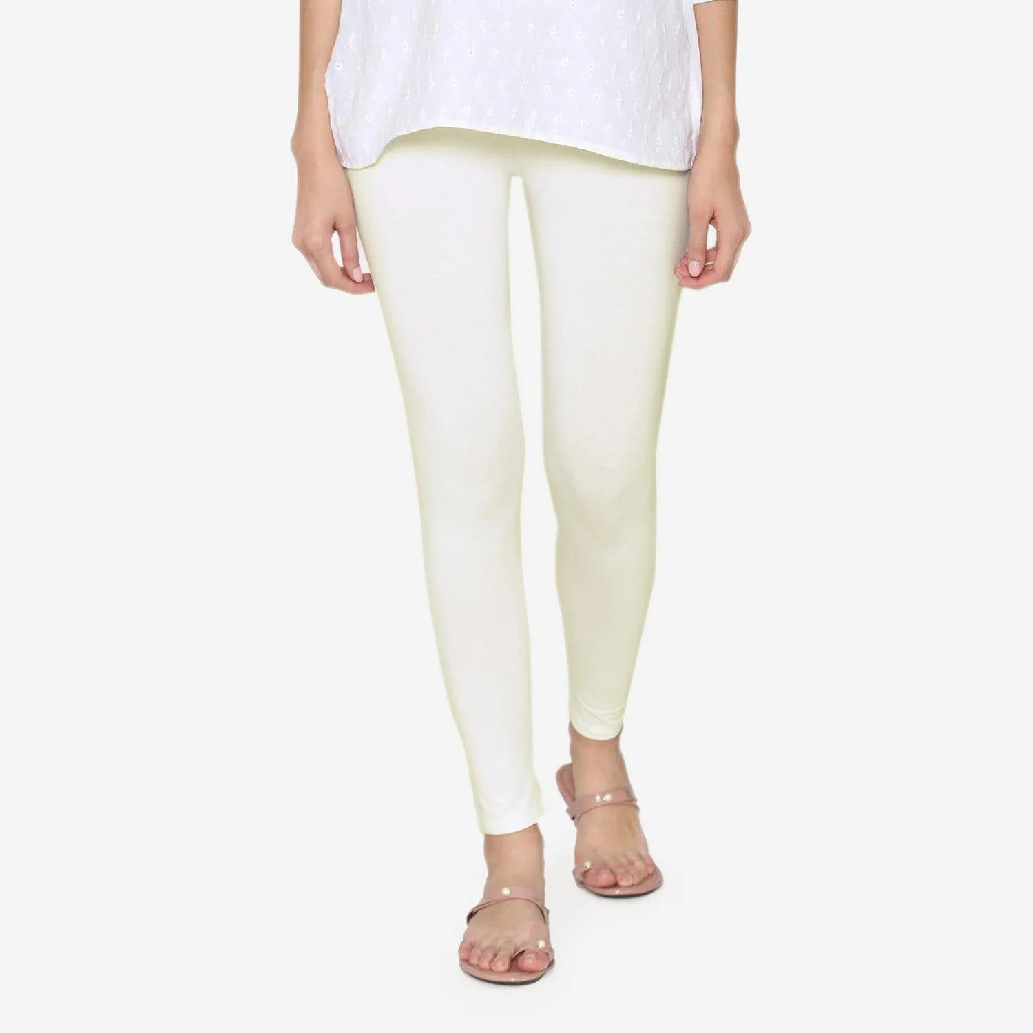 Women's Cotton Ankle leggings (Free Size) - Off White