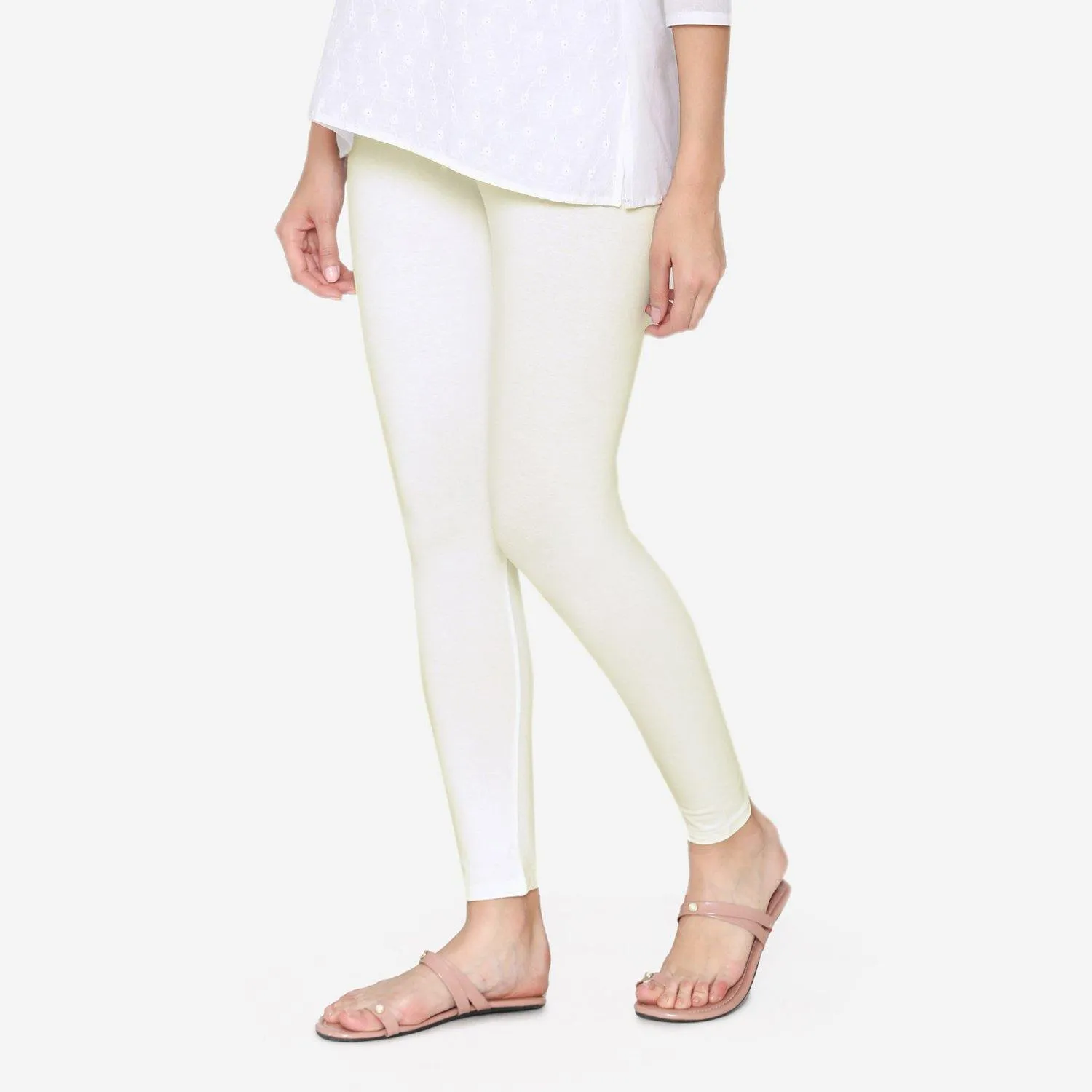 Women's Cotton Ankle leggings (Free Size) - Off White