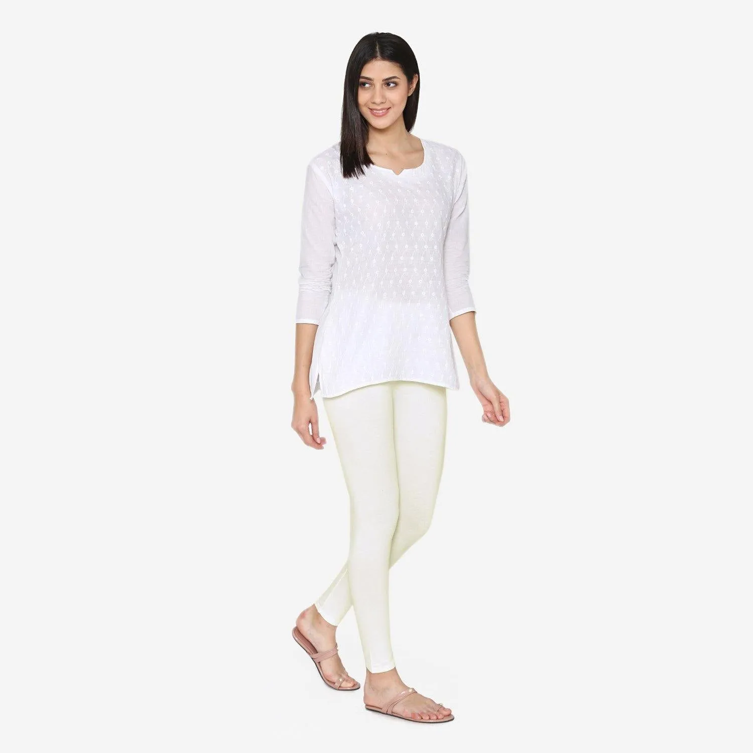 Women's Cotton Ankle leggings (Free Size) - Off White