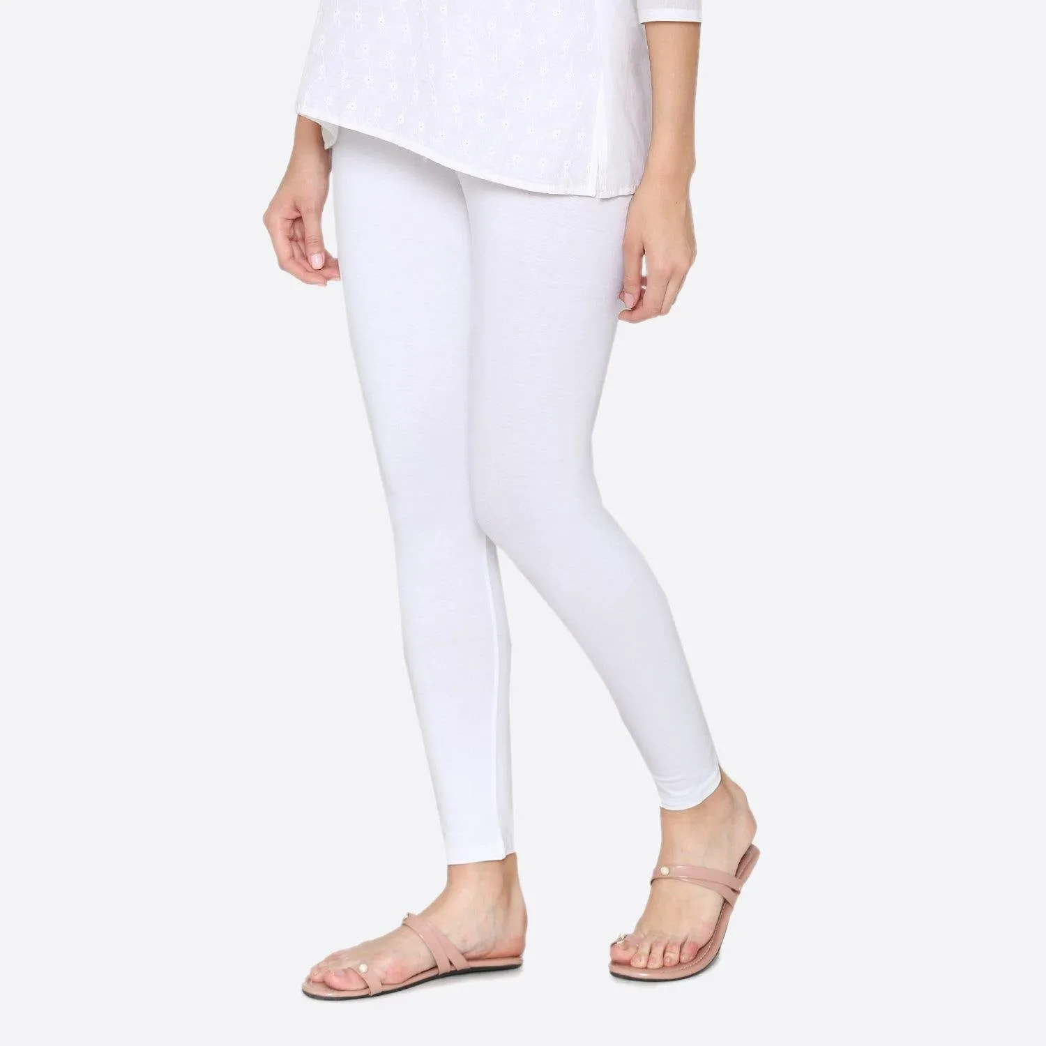 Women's Cotton Ankle leggings (Free Size) - White